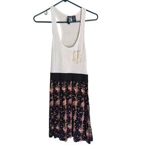 Weavers Womens Floral Racerback Dress Cream Black Pink Lace Pocket Medium